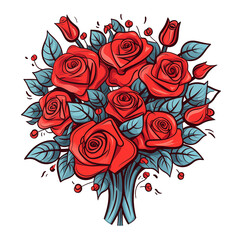 bunch of cute romantic Valentine red roses flowers bouquet , Generative Ai
