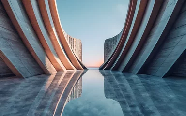Fotobehang Helix Bridge Abstract futuristic architecture with empty concrete floor.