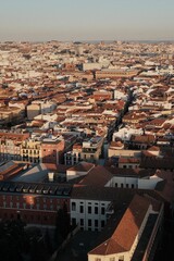 Vertical aerial view of the beautiful skyline of Madrid, Spain