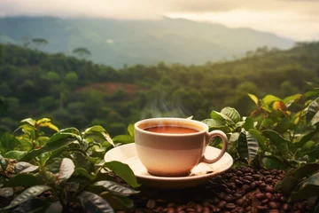  An inviting brown coffee cup filled with rich, dark espresso, showcasing the essence of caffeine © EdNurg