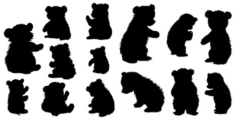 Baby bear silhouettes - obrazy, fototapety, plakaty