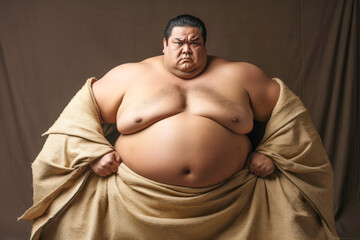 A representation of a Japanese sumo wrestler, an integral part of the country's culture and sporting history, known for their strength and power