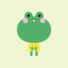 A green smiling childish frog is standing. Cartoon style. Vector illustration.