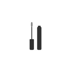 Mascara silhouette icon. Set of separate tube, eyelash brush. Black simple illustration of decorative cosmetics, makeup. Flat isolated vector
