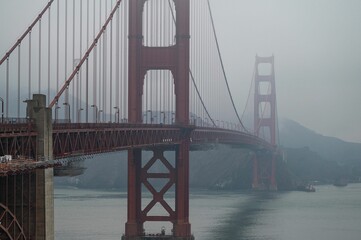 Golden Gate Bridge shrouded in mist. San Francisco, California, USA.