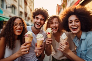 Group of friends having an ice cream - obrazy, fototapety, plakaty