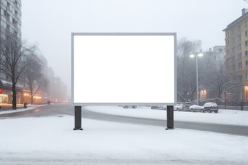 Blank white billboard or display for advertising, with blurred background.