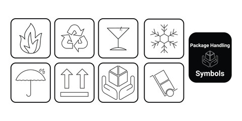 Line Vector design of Cardboard Box Packaging Symbols Vector set of packaging symbols for goods Keep dry brittle recycle Isolated vector on white background