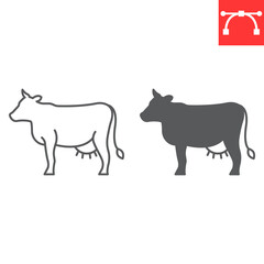 Cow line and glyph icon, farm and agriculture, cow meat vector icon, vector graphics, editable stroke outline sign, eps 10.
