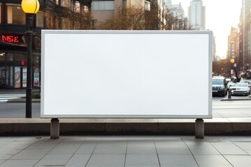 Blank white billboard or display for advertising, with blurred background.