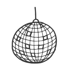 Vector isolated one single round mirror disco ball colorless black and white contour line easy drawing - obrazy, fototapety, plakaty