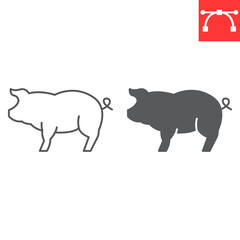 Pig line and glyph icon, farm and pork meat, pig body vector icon, vector graphics, editable stroke outline sign, eps 10.