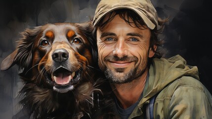 Fototapeta premium owner with his favorite pet dog