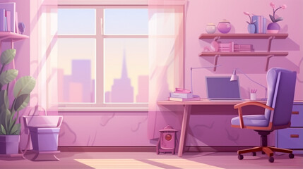 Girl room interior in pink and violet colors. teenager room classic style. generative ai