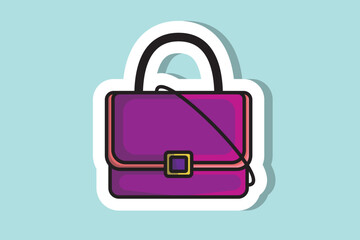 Girls Beautiful Handbag or Purse sticker vector illustration. Beauty fashion objects icon concept. New arrival women party purse sticker vector design. Women fashion jewelry accessories logo design.