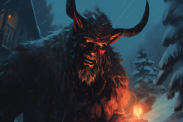 devil or Krampus in the woods - 672715757