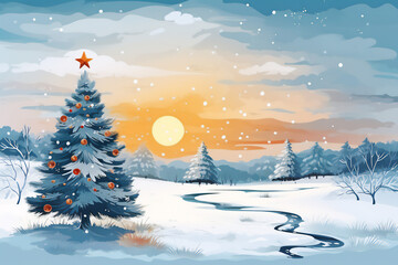 winter landscape with christmas tree