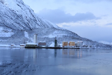 Winter at the Sigerfjorden old herring oil factory, Vesterålen, Norway