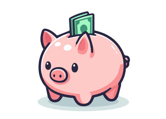 Piggy bank with bills. Icon saving or accumulation of money, investment. The concept of banking or business services. Keep and accumulate cash savings. Vector illustrations on white background