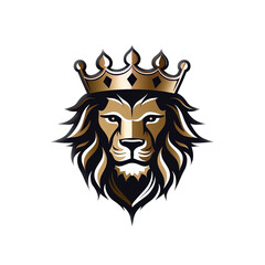 Obraz premium Lion head wearing a crown illustration logo isolated on a white background.