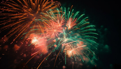 Fototapeta na wymiar Fourth of July celebration vibrant colors, exploding fireworks, illuminated night generated by AI