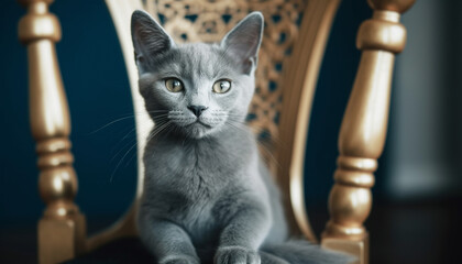 Playful kitten staring at camera, charming beauty in armchair generated by AI