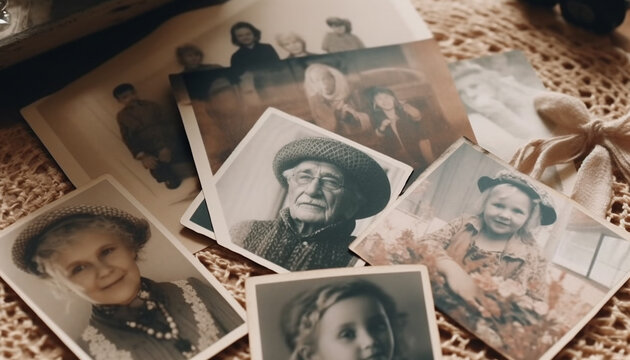 Old fashioned photograph captures family memories, love and nostalgia generated by AI