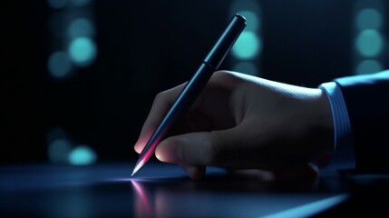 Businessman use pen to tick correct sign mark in chec.Generative AI