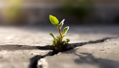 Resilience. A small plant growing through a crack in concrete