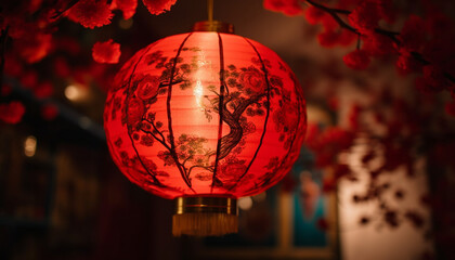 Chinese lantern glowing in the night, symbol of traditional festival generated by AI