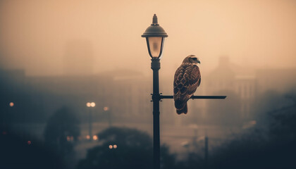 A majestic hawk perching on a tree at twilight generated by AI