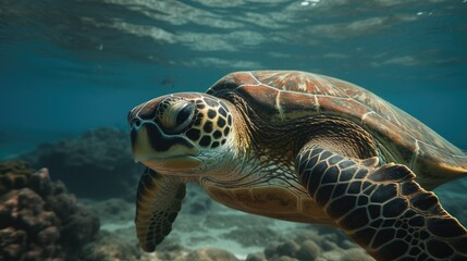 Fototapeta premium Sea turtle low angle close up. 