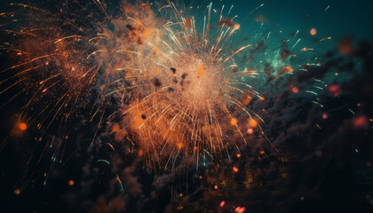 Fototapeta premium Fourth of July celebration vibrant colors, exploding fireworks, glowing flames generated by AI
