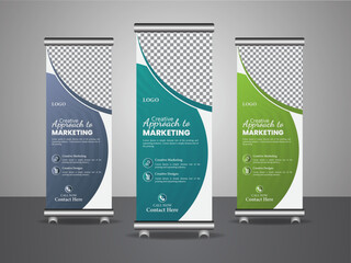 Beautiful and sophisticated roll-up banner template in vector illustration with adjustable layout for innovative marketing - obrazy, fototapety, plakaty
