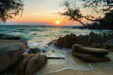 seascape at sunrise, Ko Man Klang, Rayong. Long exposure