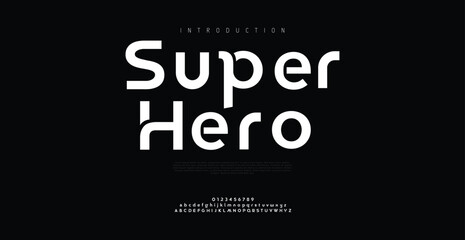 Super Hero Modern abstract digital alphabet font. Minimal technology typography, Creative urban sport fashion futuristic font and with numbers. vector illustration - obrazy, fototapety, plakaty