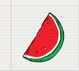 Hand drawn Slice of watermelon on white paper background 