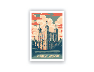 The Tower of London, United Kingdom. Vintage Travel Posters. Vector art. Famous Tourist Destinations Posters Art Prints Wall Art and Print Set Abstract Travel for Hikers Campers Living Room Decor