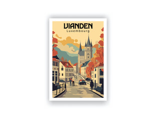 Vianden, Luxembourg. Vintage Travel Posters. Vector art. Famous Tourist Destinations Posters Art Prints Wall Art and Print Set Abstract Travel for Hikers Campers Living Room Decor