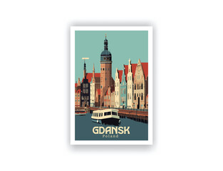 Gdansk, Poland. Vintage Travel Posters. Vector art. Famous Tourist Destinations Posters Art Prints Wall Art and Print Set Abstract Travel for Hikers Campers Living Room Decor