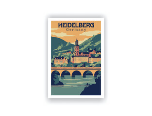 Heidelberg, Germany. Vintage Travel Posters. Vector art. Famous Tourist Destinations Posters Art Prints Wall Art and Print Set Abstract Travel for Hikers Campers Living Room Decor