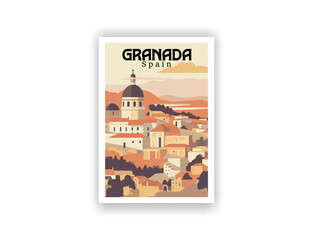 Granada, Spain. Vintage Travel Posters. Vector art. Famous Tourist Destinations Posters Art Prints Wall Art and Print Set Abstract Travel for Hikers Campers Living Room Decor
