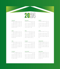 Green Wall Calendar 2024, Wall calendar design template for business