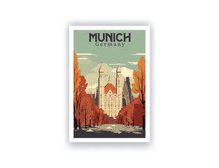 Munich, Germany. Vintage Travel Posters. Vector art. Famous Tourist Destinations Posters Art Prints Wall Art and Print Set Abstract Travel for Hikers Campers Living Room Decor