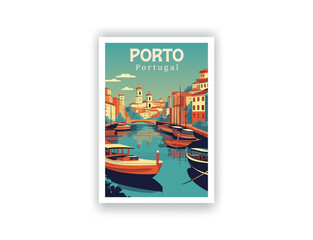 Porto, Portugal. Vintage Travel Posters. Vector art. Famous Tourist Destinations Posters Art Prints Wall Art and Print Set Abstract Travel for Hikers Campers Living Room Decor