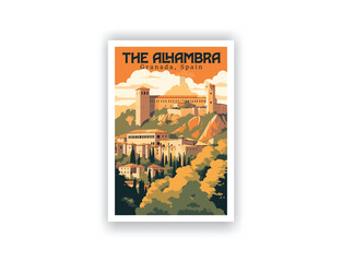 The Alhambra, Granada, Spain. Vintage Travel Posters. Vector art. Famous Tourist Destinations Posters Art Prints Wall Art and Print Set Abstract Travel for Hikers Campers Living Room Decor
