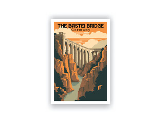 The Bastei Bridge, Germany. Vintage Travel Posters. Vector art. Famous Tourist Destinations Posters Art Prints Wall Art and Print Set Abstract Travel for Hikers Campers Living Room Decor