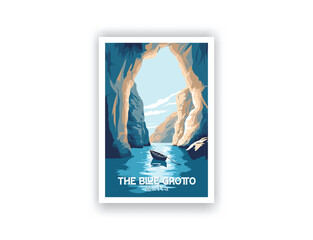 The Blue Grotto, Malta. Vintage Travel Posters. Vector art. Famous Tourist Destinations Posters Art Prints Wall Art and Print Set Abstract Travel for Hikers Campers Living Room Decor