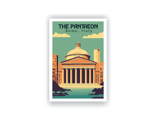 The Pantheon, Rome, Italy. Vintage Travel Posters. Vector art. Famous Tourist Destinations Posters Art Prints Wall Art and Print Set Abstract Travel for Hikers Campers Living Room Decor