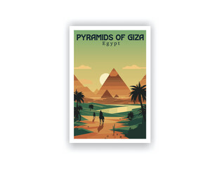 The Pyramids of Giza, Egypt. Vintage Travel Posters. Vector art. Famous Tourist Destinations Posters Art Prints Wall Art and Print Set Abstract Travel for Hikers Campers Living Room Decor